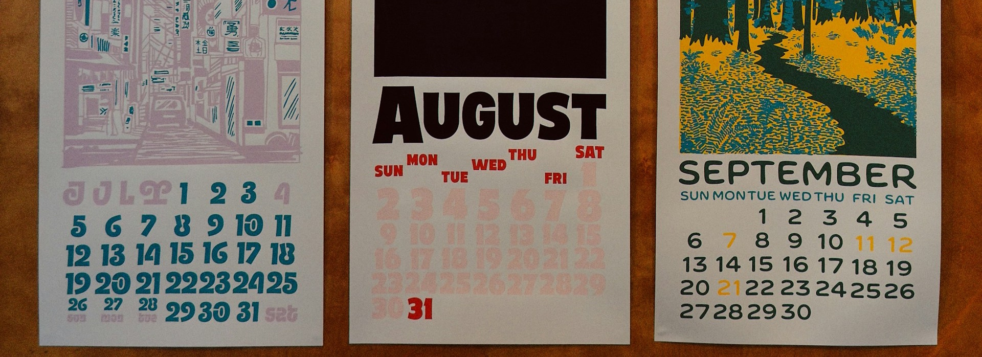 Calendar with July, August and September.